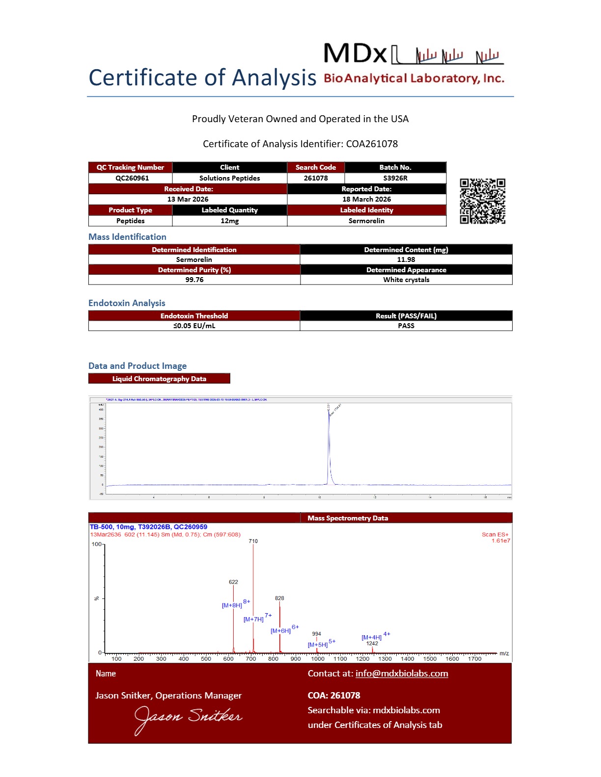 Sermorelin – 10mg (Current batch tested at 12mg)
