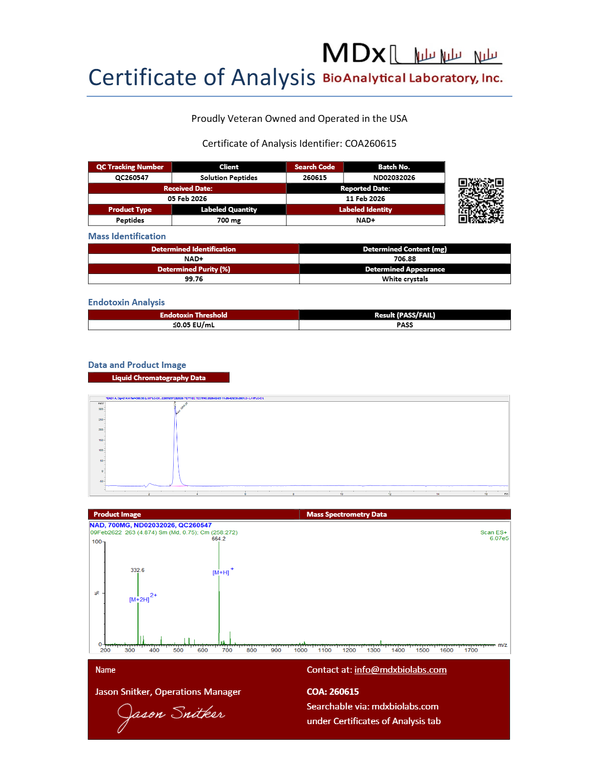 NAD+ 700mg (new adjusted pH) LYOPHILIZED