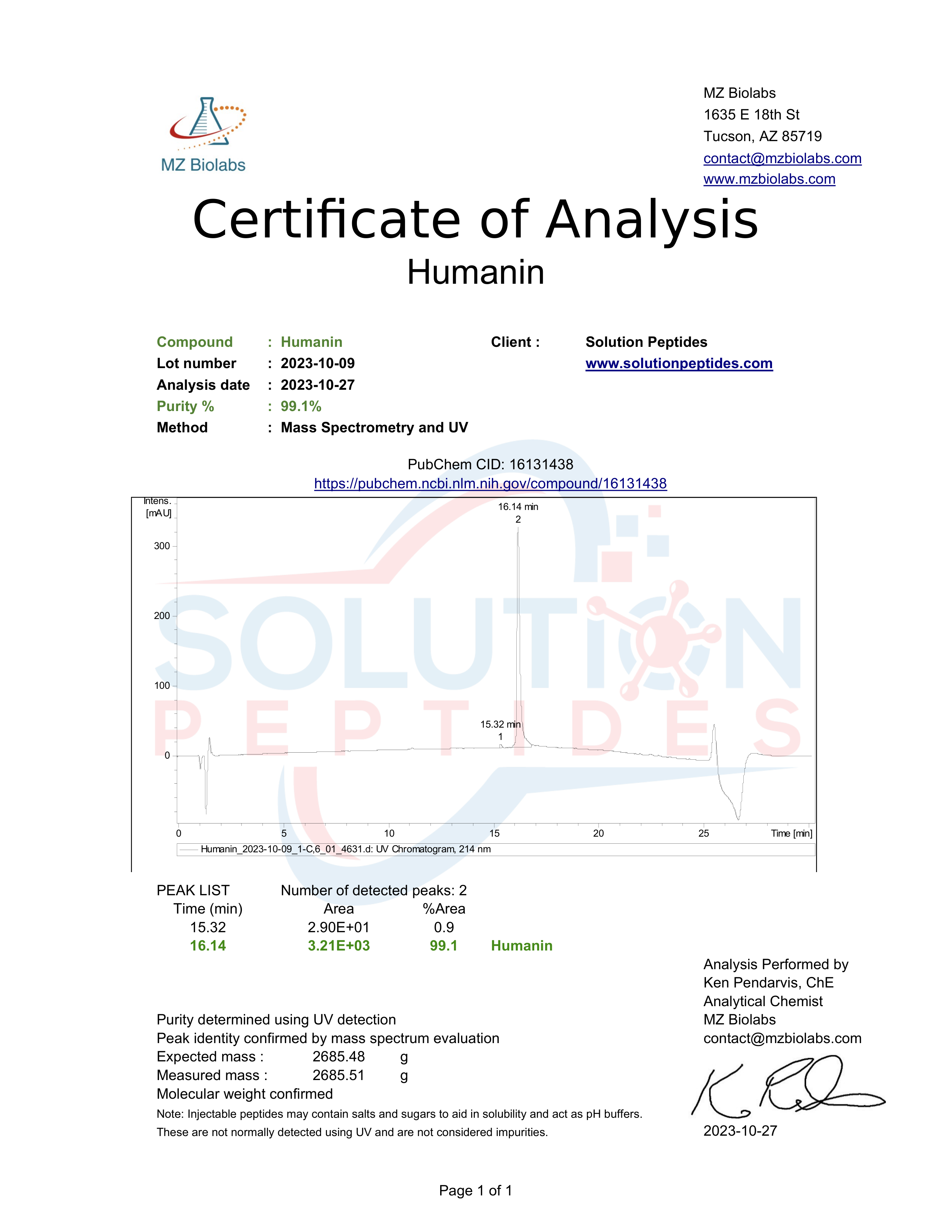 Humanin – 10mg Humanin – 10mg